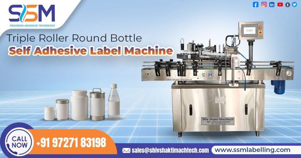 Triple Roller Round Bottle Self Adhesive Label Machine in South Africa